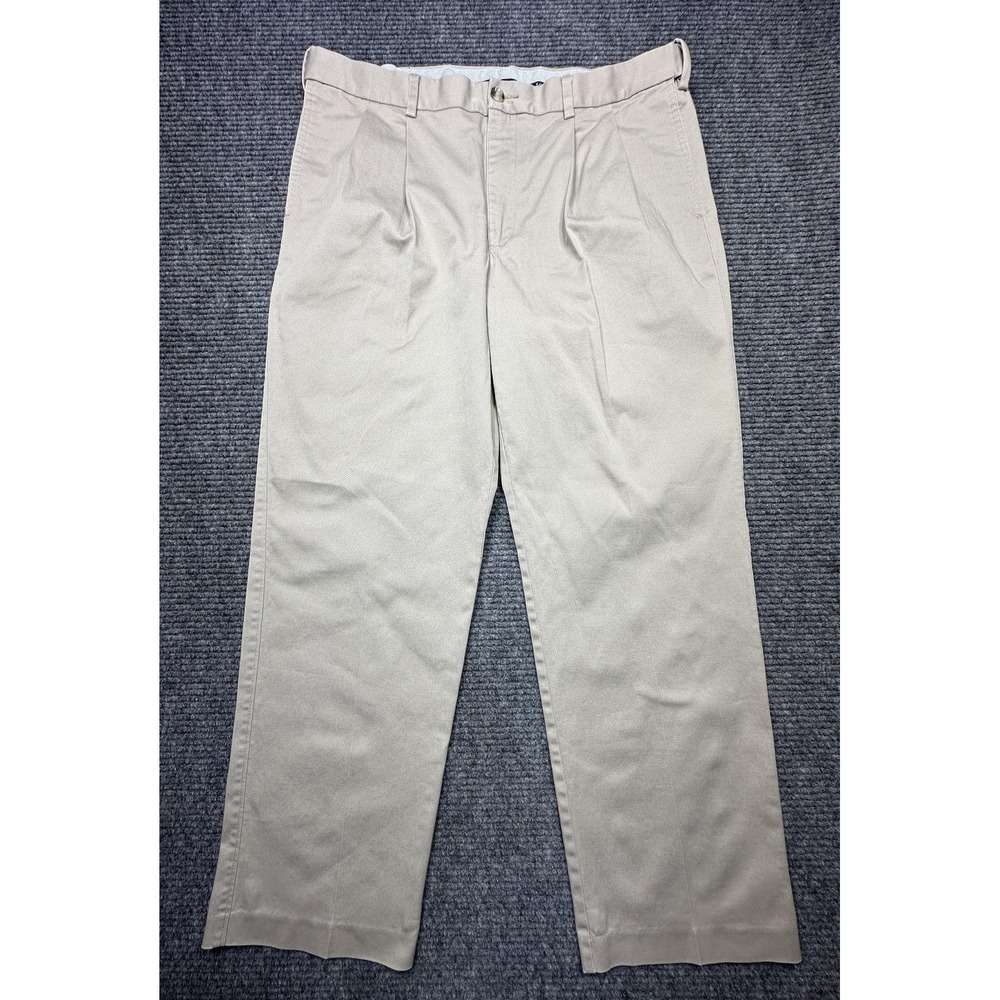 Savane Pants Mens 36x28*‎ Beige Pleated Straight Leg Stretch Chino Comfort Waist